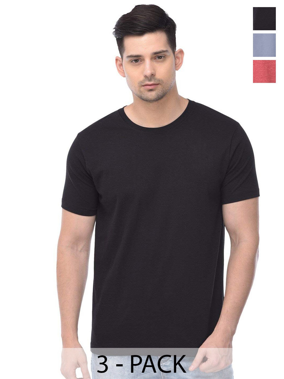 

COLOR CAPITAL Unisex Pack Of 3 Round Neck Cotton T-shirts, Charcoal