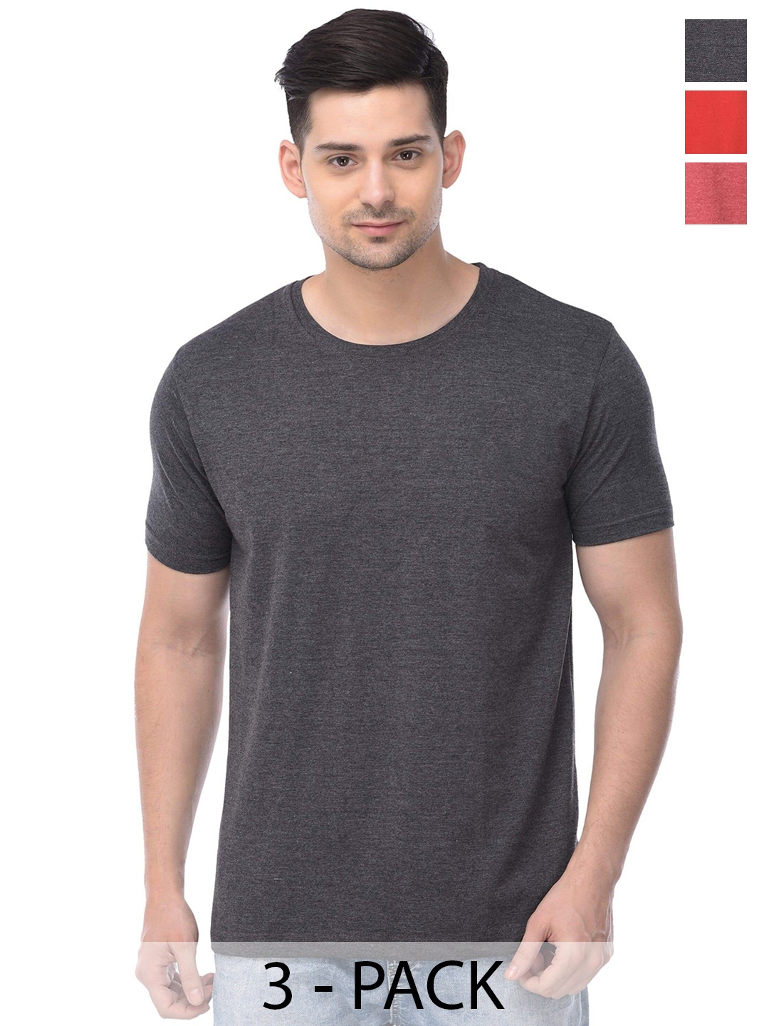 COLOR CAPITAL Unisex Pack Of 3 Cotton T-shirts, Grey