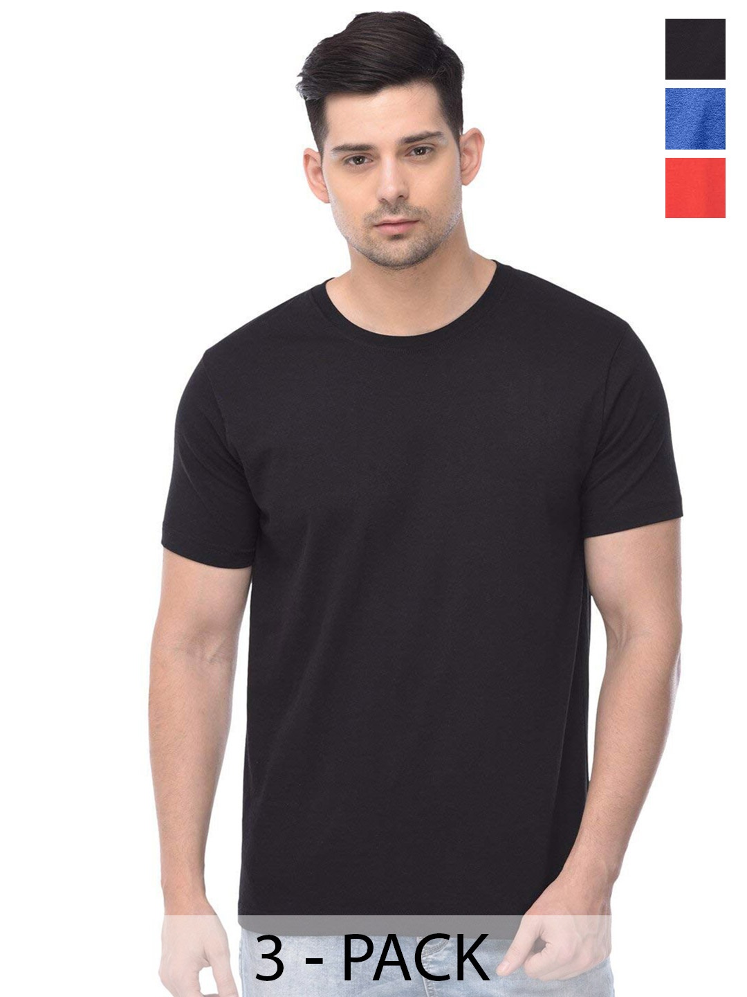 

COLOR CAPITAL Unisex Pack Of 3 Cotton T-shirt, Black