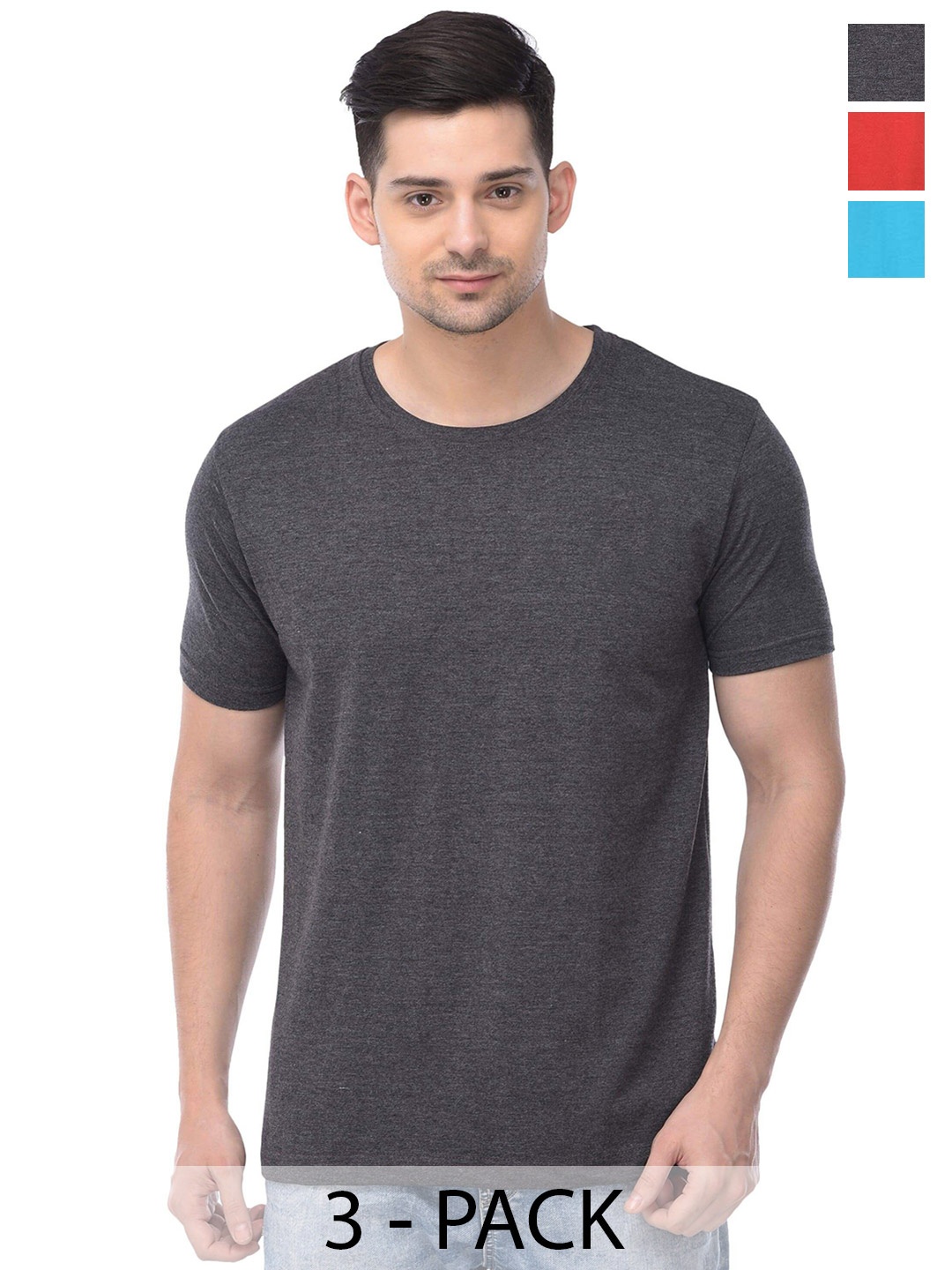 

COLOR CAPITAL Unisex Pack Of 3 Cotton T-Shirts, Charcoal
