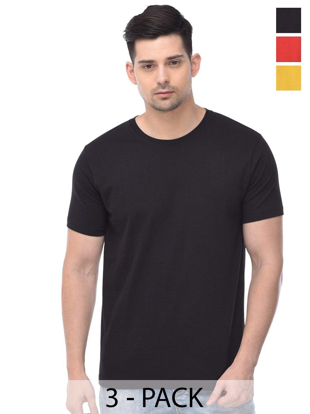 COLOR CAPITAL Pack Of 3 Cotton T-shirt, Black