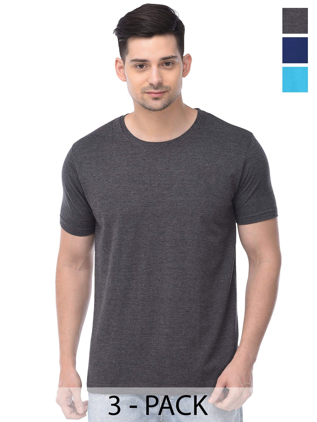 

COLOR CAPITAL Unisex Pack Of 3 Cotton T-Shirt, Grey