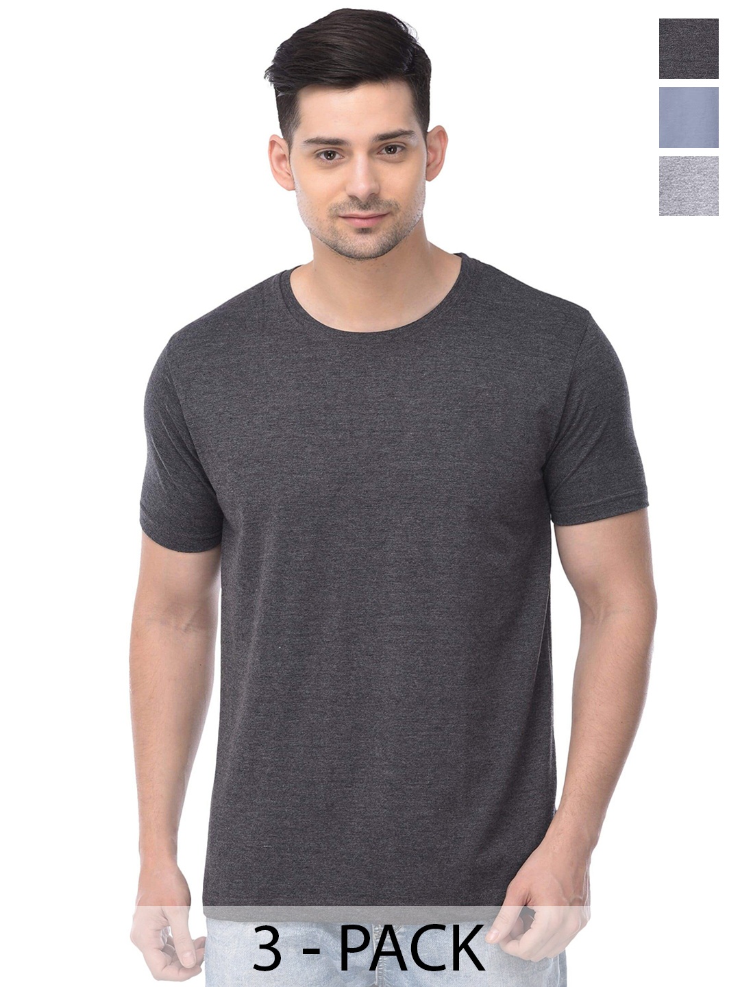 

COLOR CAPITAL Unisex Pack Of 3 Cotton T-shirts, Grey