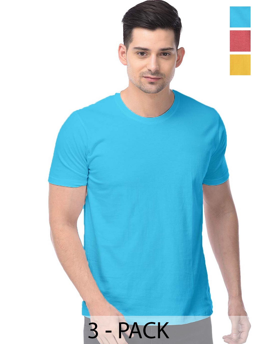 COLOR CAPITAL Unisex Pack Of 3 Cotton T-Shirt, Blue