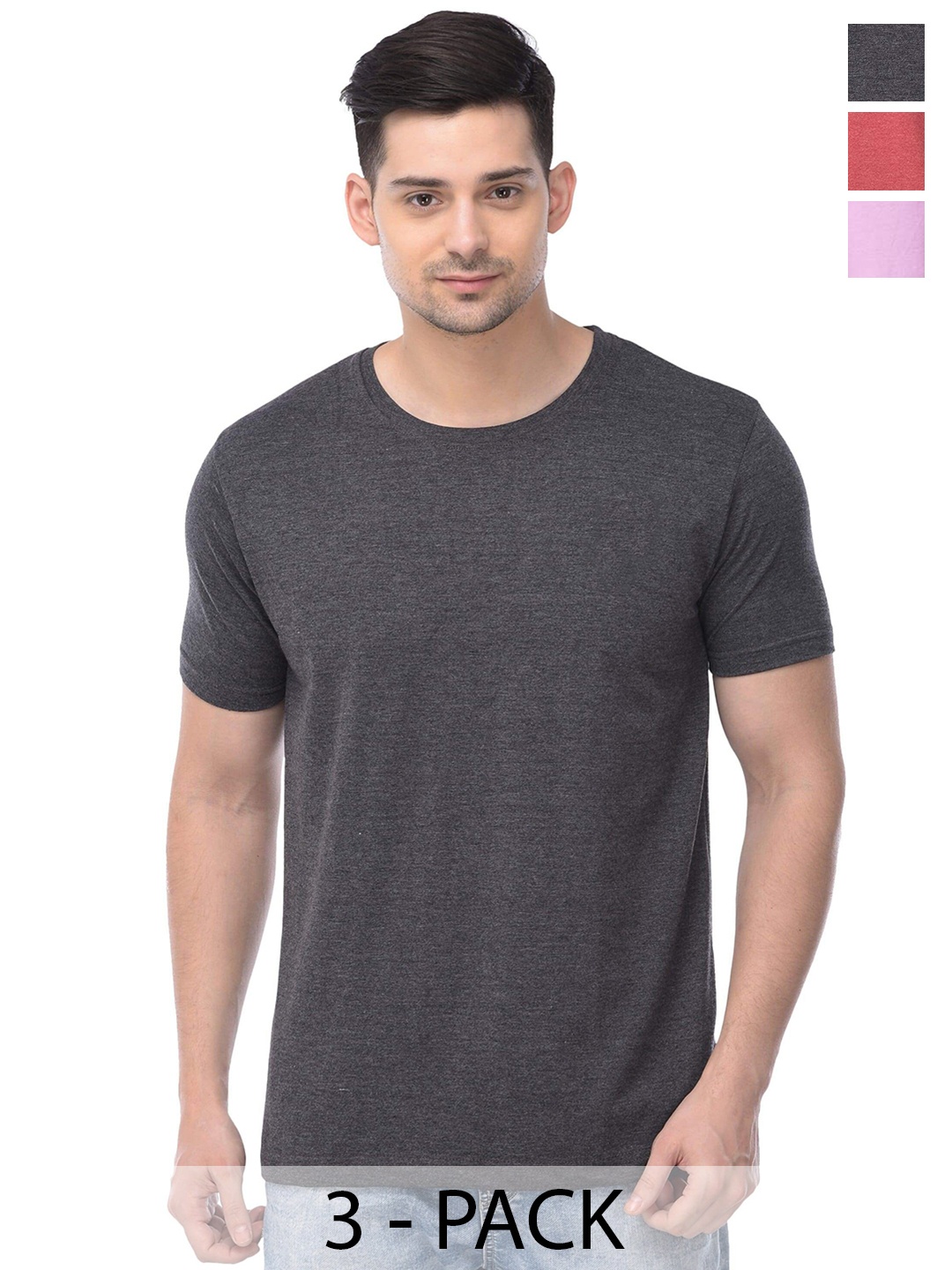 

COLOR CAPITAL Unisex Pack Of 3 Cotton T-Shirt, Grey
