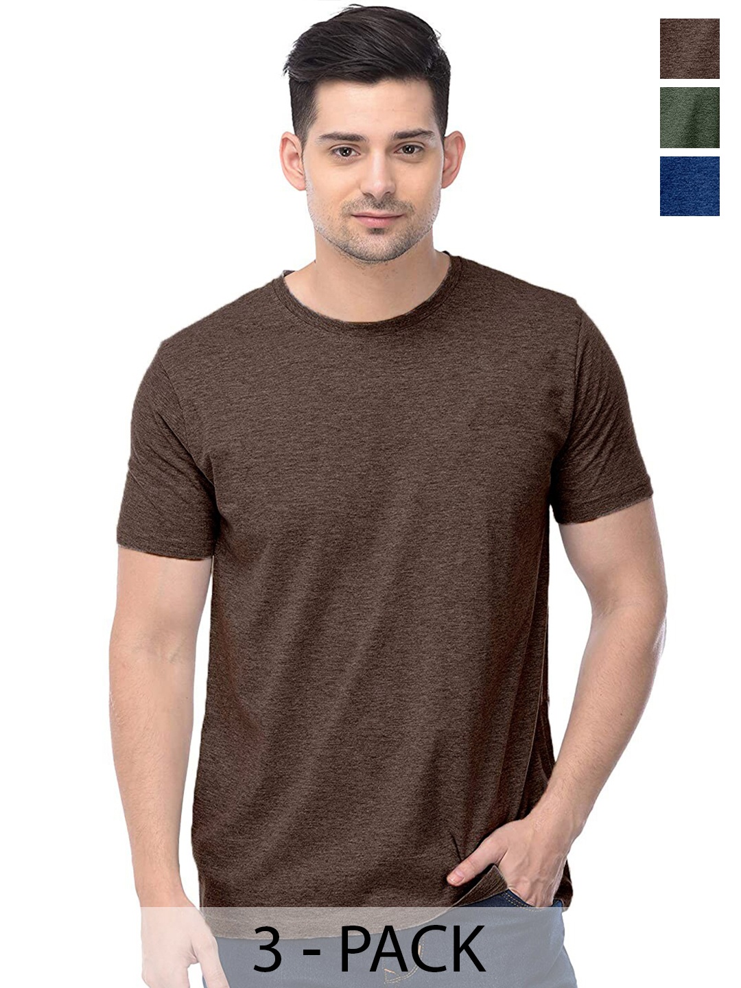 

COLOR CAPITAL Unisex Pack Of 3 Cotton T-Shirt, Olive
