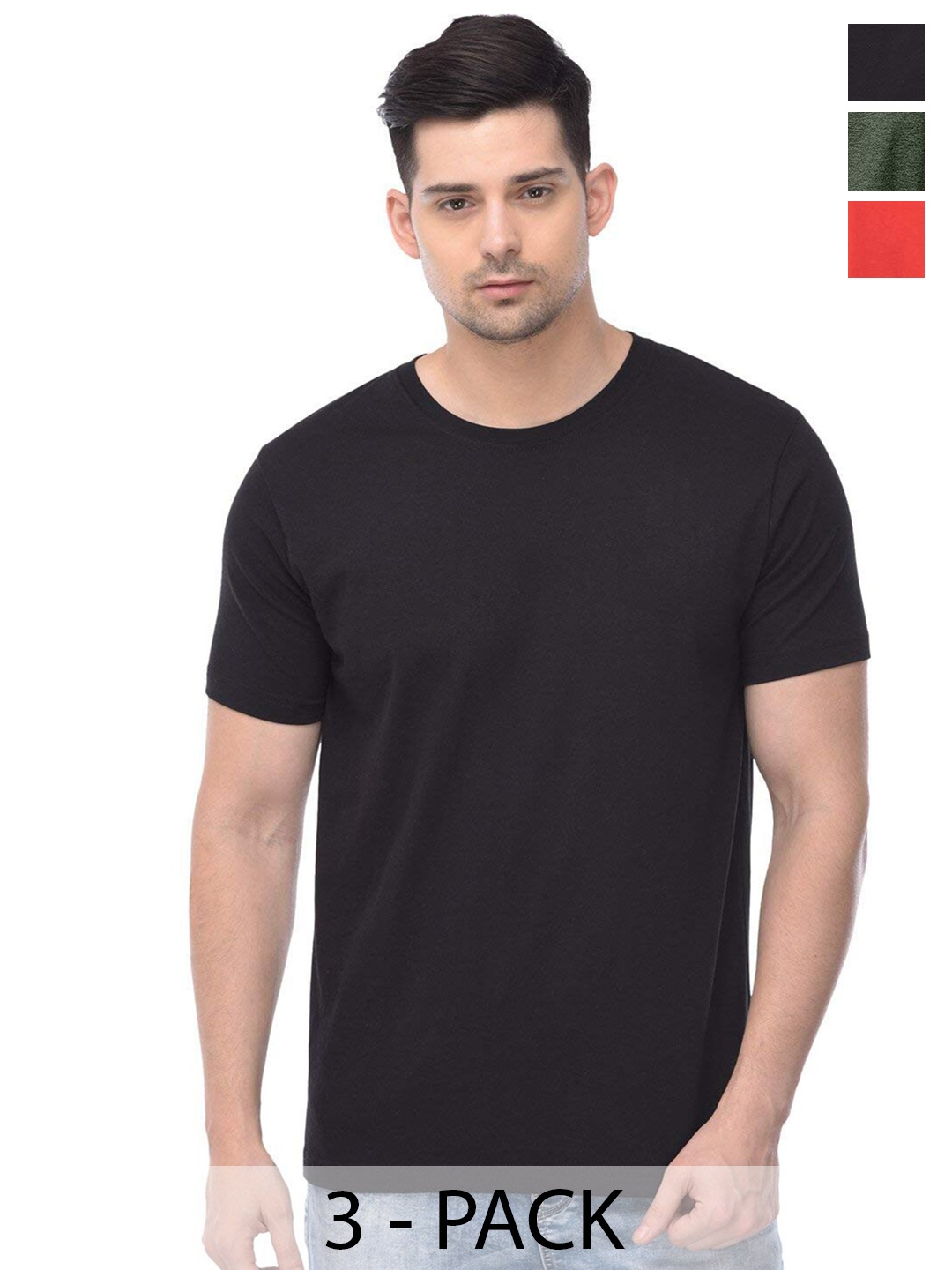 

COLOR CAPITAL Unisex Pack Of 3 Cotton T-Shirt, Black