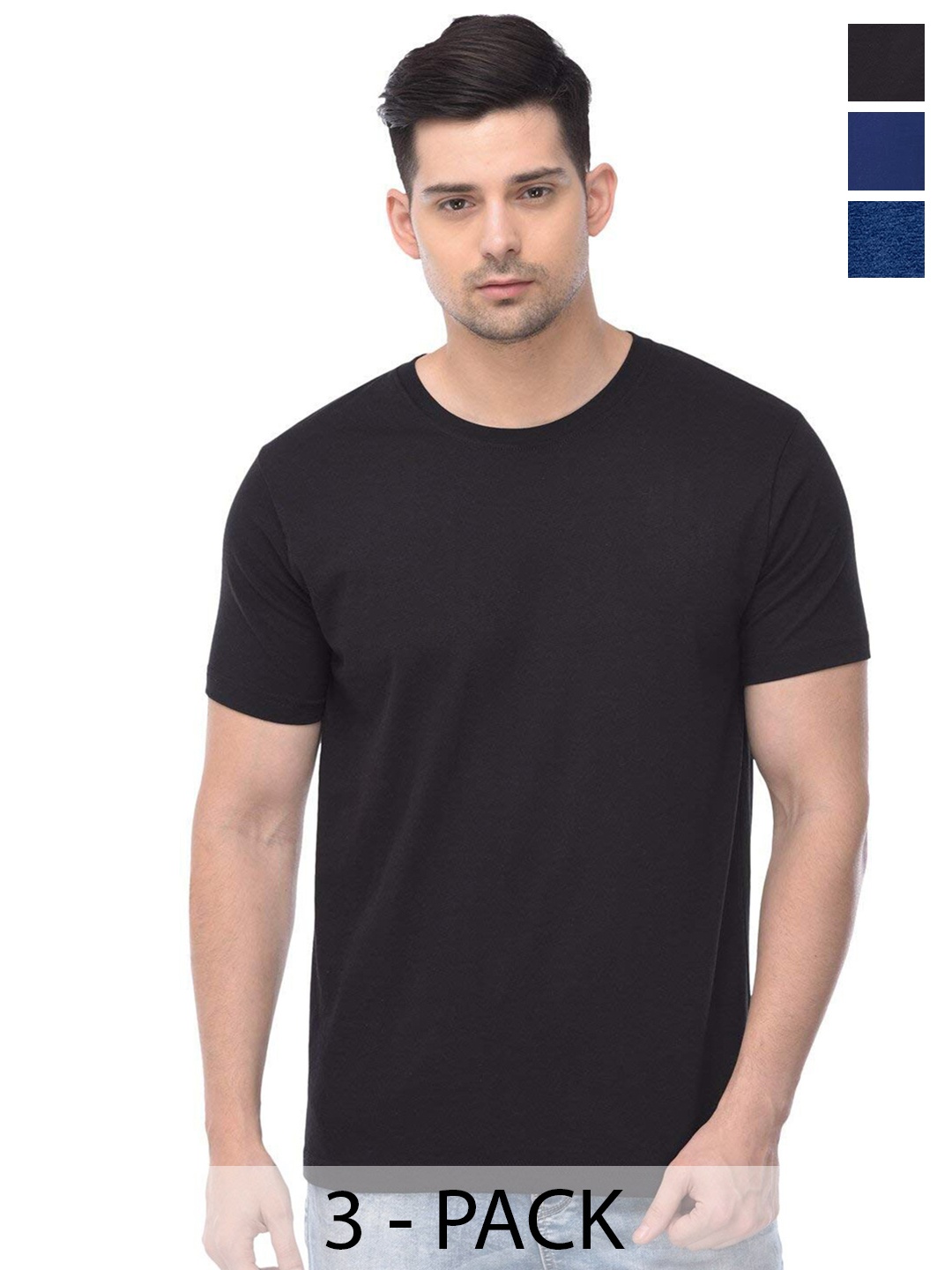 

COLOR CAPITAL Unisex Pack Of 3 Cotton T-Shirt, Black