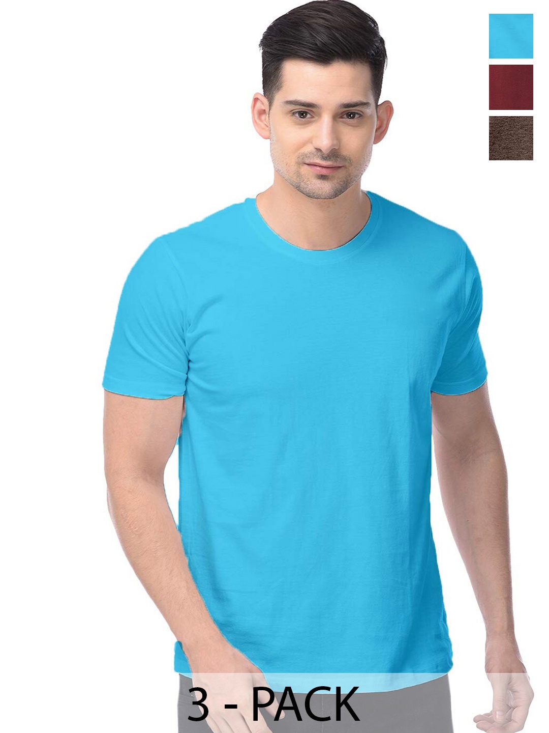 

COLOR CAPITAL Unisex Pack Of 3 Short Sleeves Cotton T-shirts, Blue