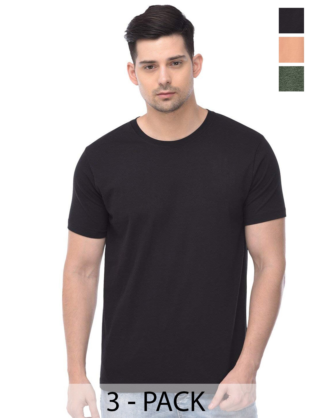 

COLOR CAPITAL Unisex Pack Of 3 Round Neck Casual Cotton T-shirt, Black