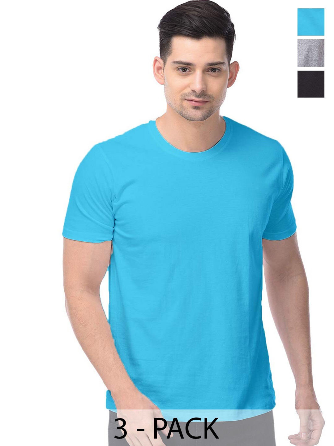 

COLOR CAPITAL Unisex Pack Of 3 Cotton T-shirts, Blue
