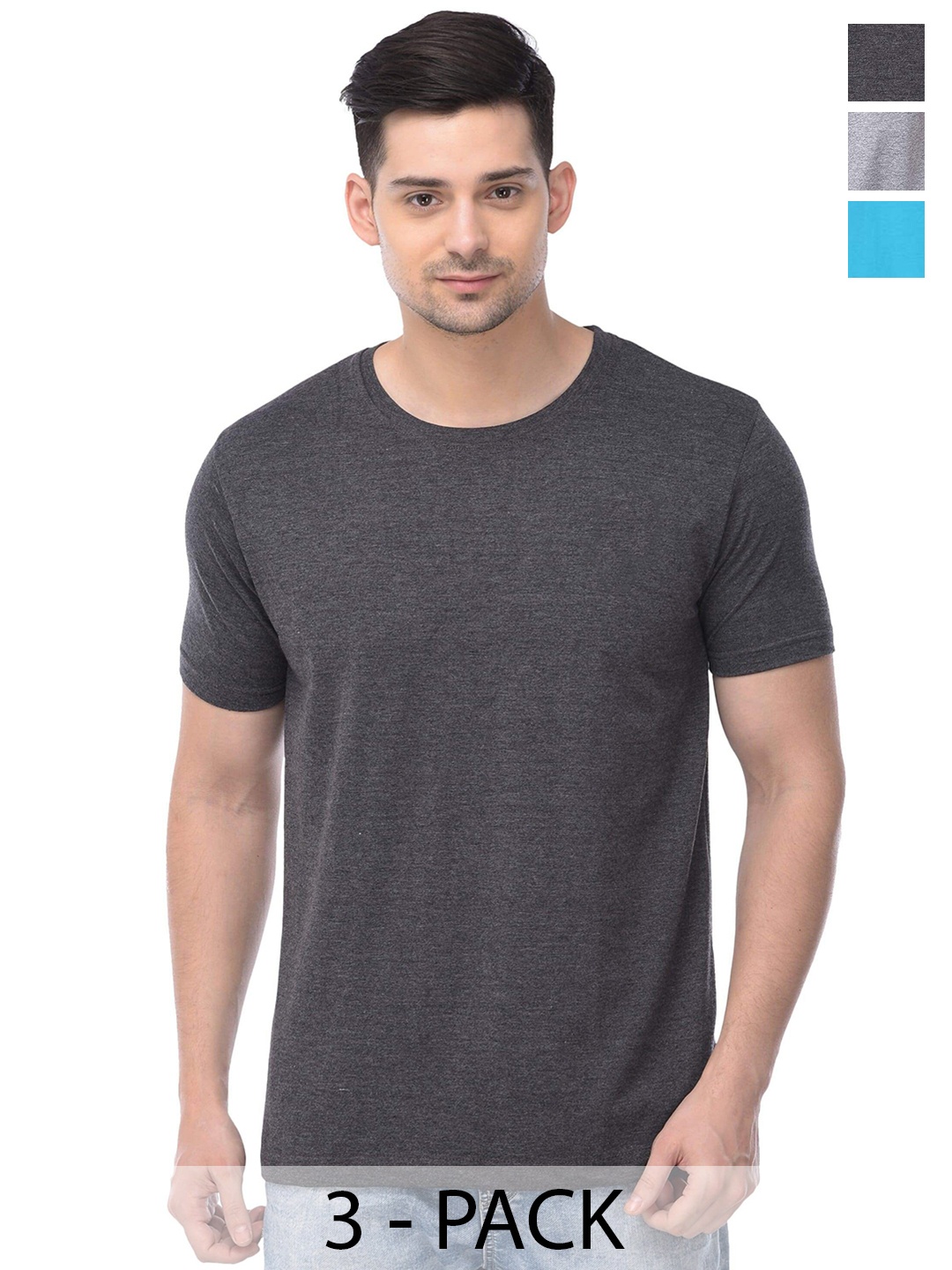 COLOR CAPITAL Unisex Pack Of 3 Cotton T-shirts, Grey