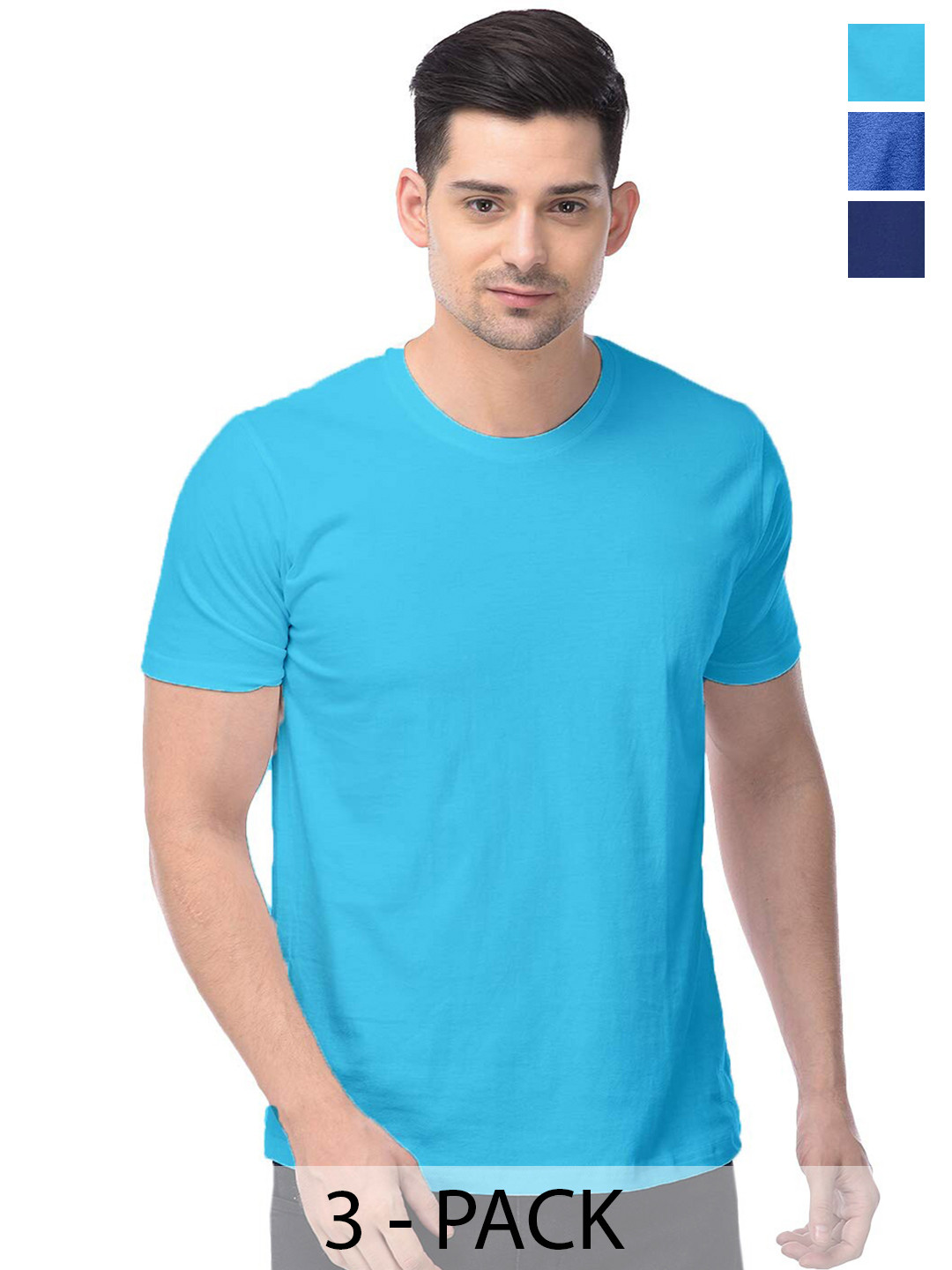 

COLOR CAPITAL Unisex Pack Of 3 Cotton T-shirt, Blue