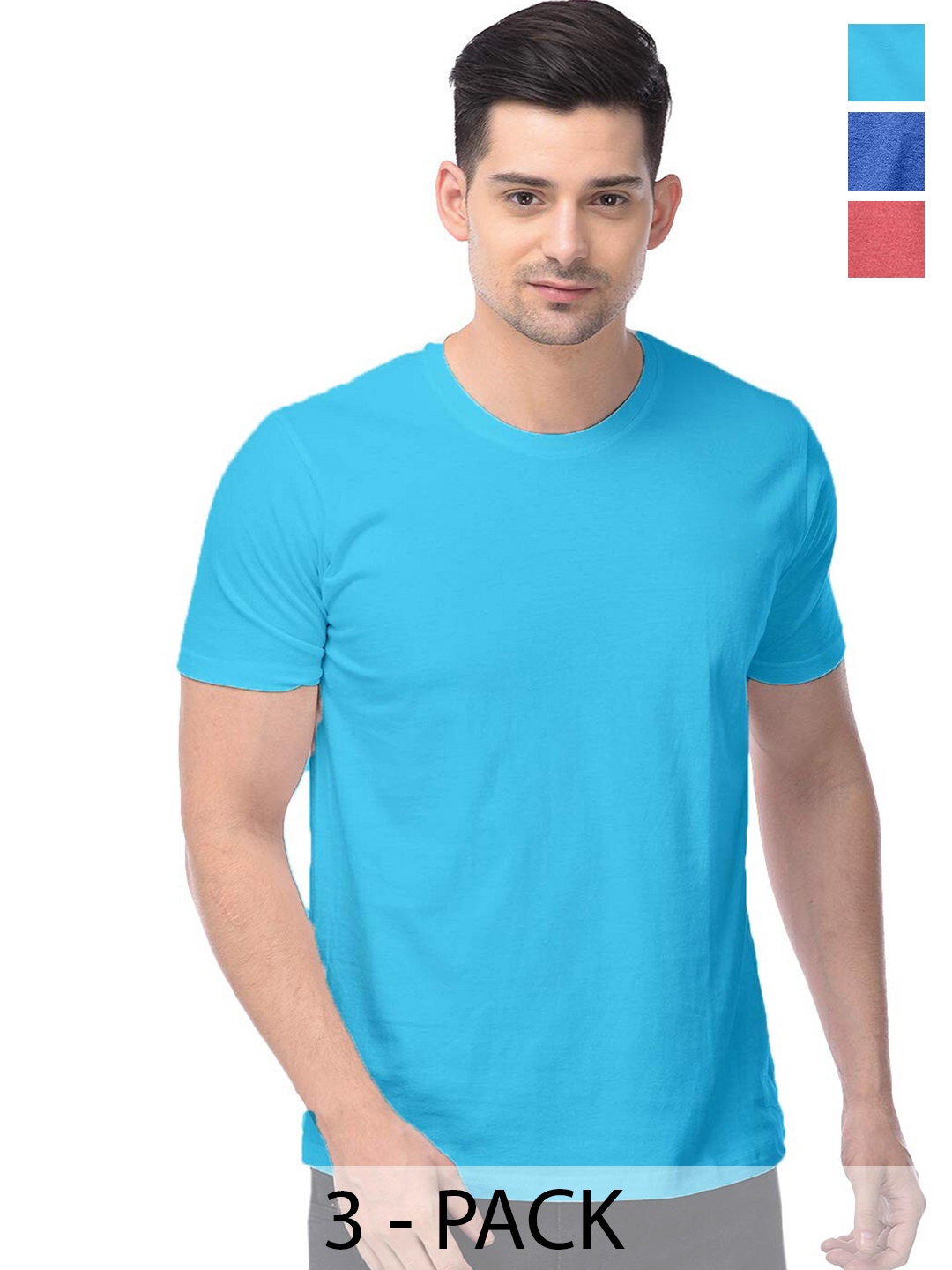 

COLOR CAPITAL Unisex Pack Of 3 Cotton T-shirts, Blue