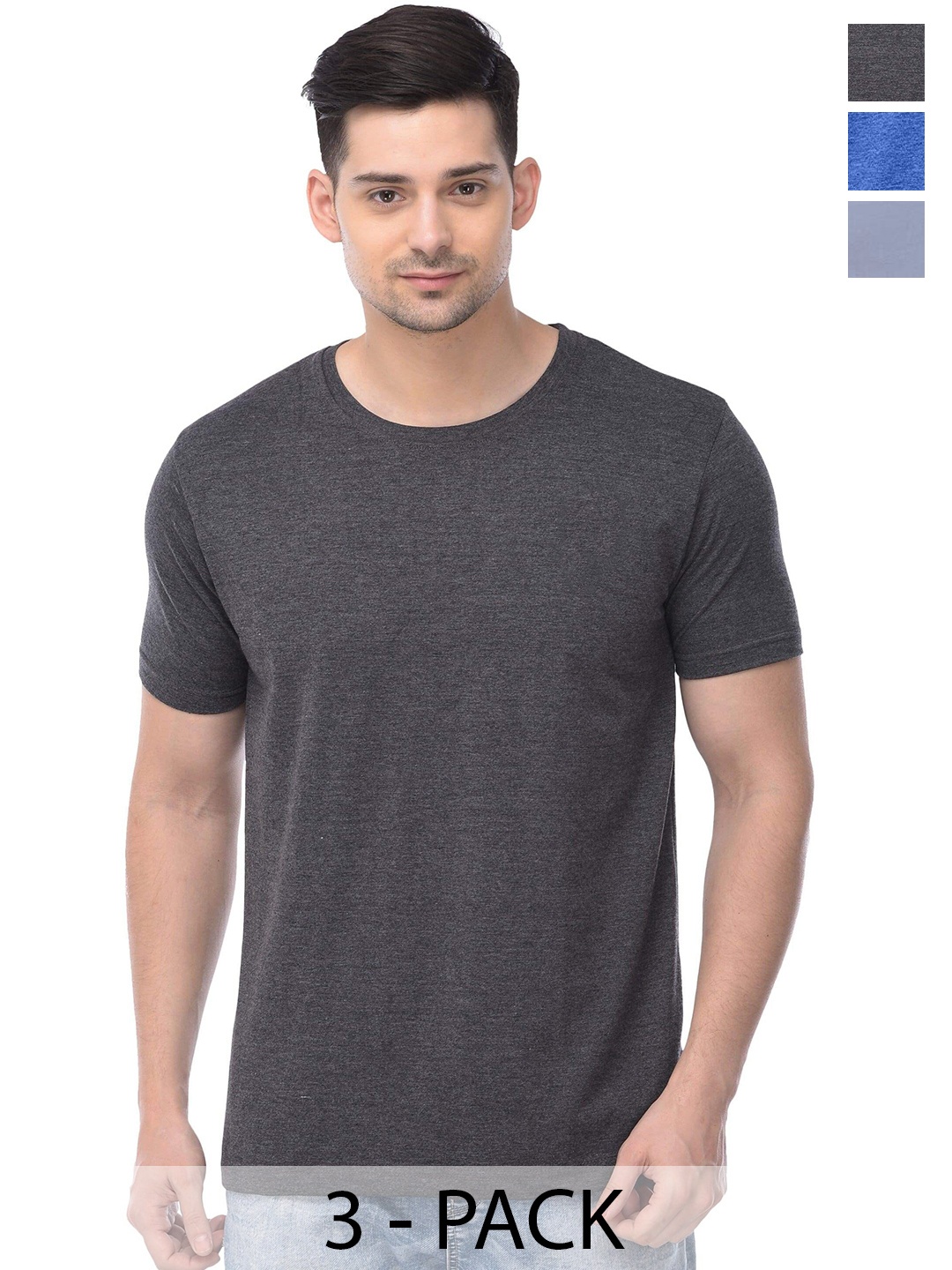 

COLOR CAPITAL Unisex Pack Of 3 Cotton T-Shirt, Grey