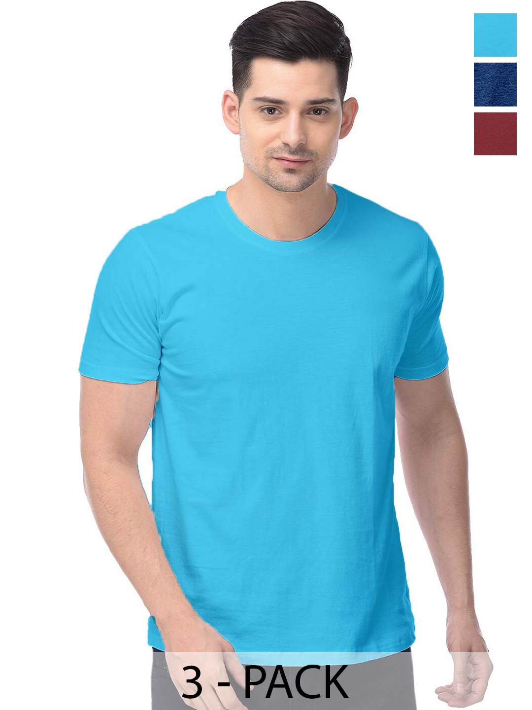 

COLOR CAPITAL Unisex Pack Of 3 Round Neck Cotton Casual T-shirt, Maroon