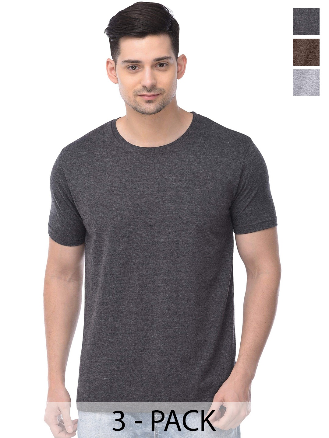 

COLOR CAPITAL Pack Of 3 Cotton T-shirt, Brown