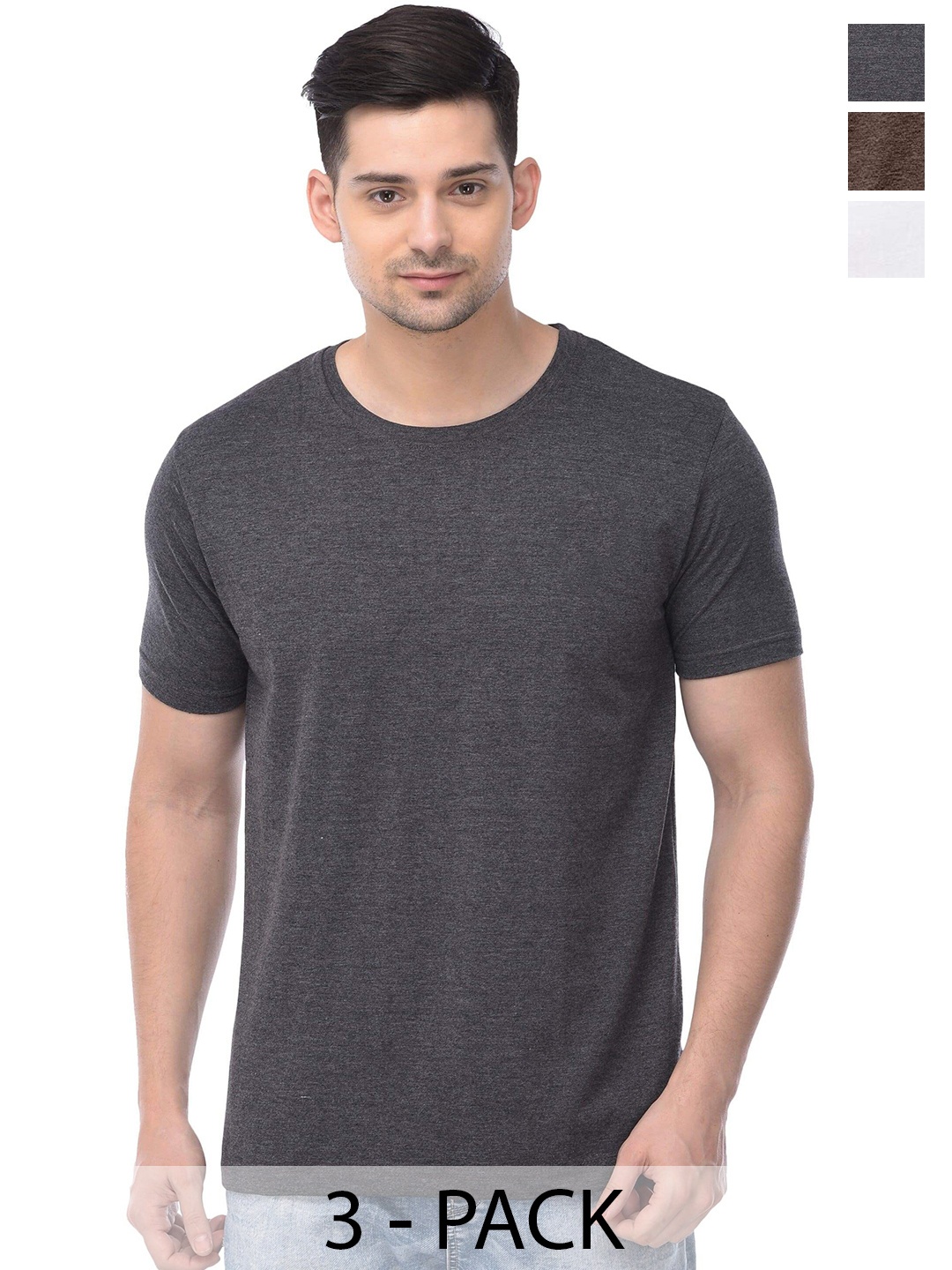 

COLOR CAPITAL Unisex Pack Of 3 Regular Fit Cotton T-Shirts, Coffee brown
