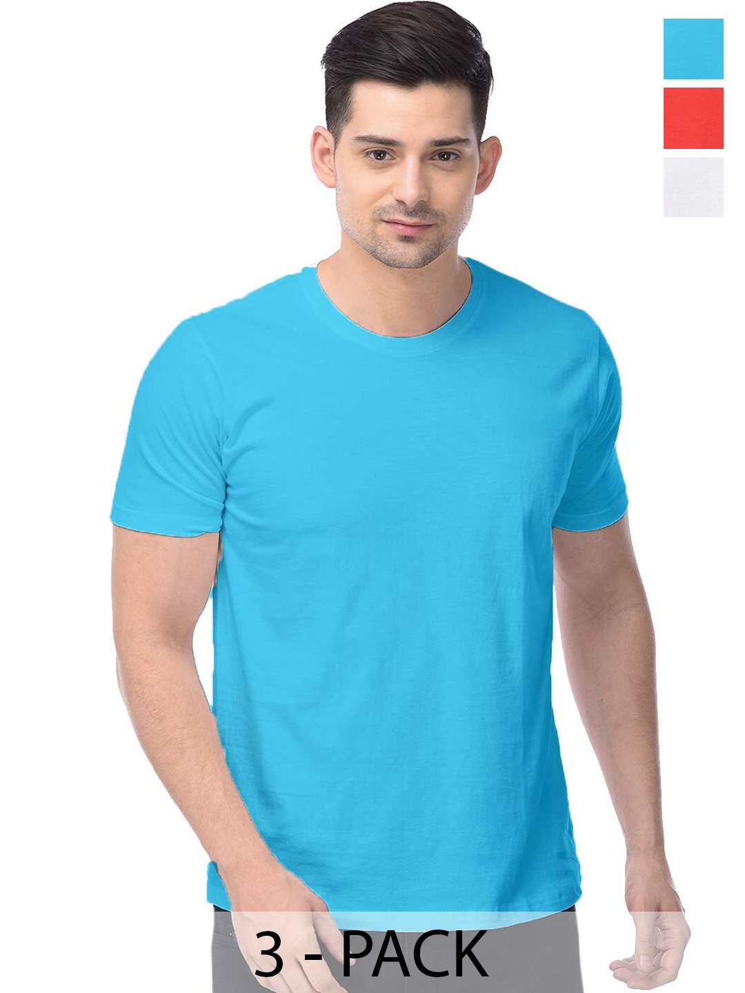 

COLOR CAPITAL Unisex Pack Of 3 Round Neck Cotton T-shirts, Blue