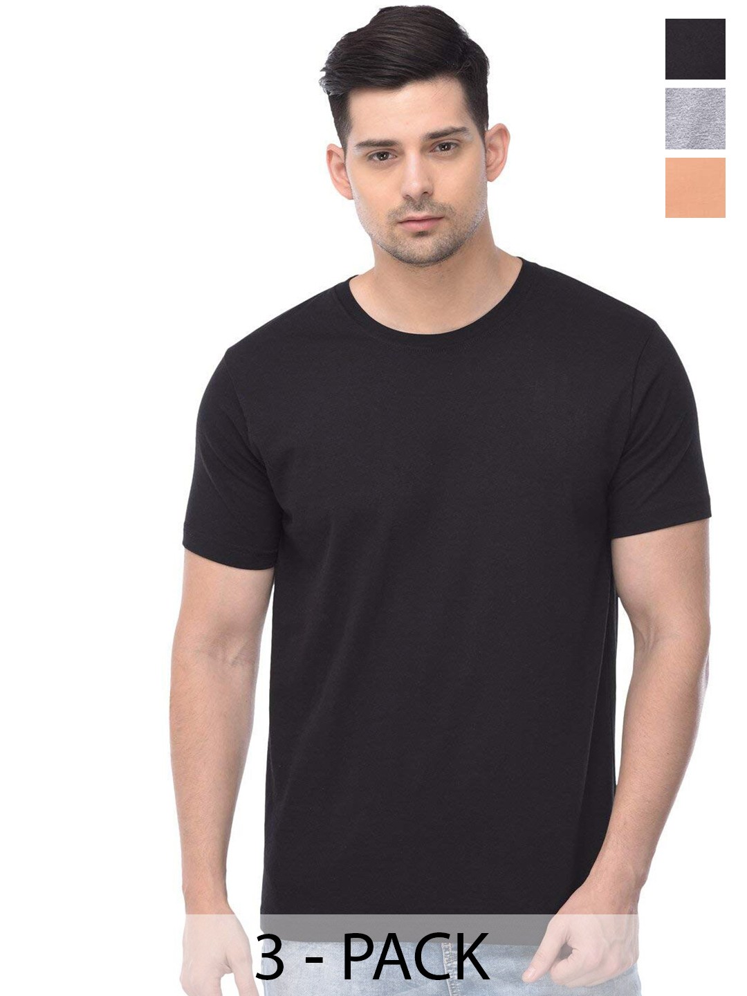 

COLOR CAPITAL Unisex Pack Of 3 Cotton T-Shirt, Black