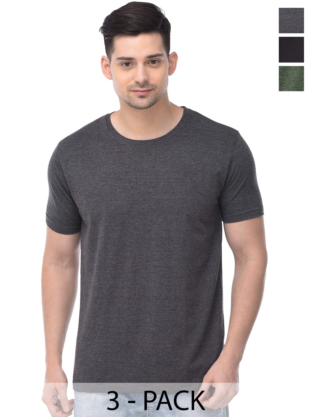 

COLOR CAPITAL Unisex Pack Of 3 Cotton T-shirts, Grey