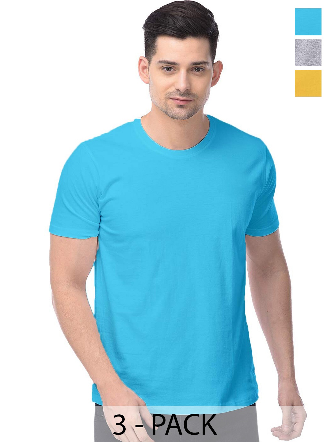 COLOR CAPITAL Unisex Pack Of 3 Cotton T-Shirt, Blue
