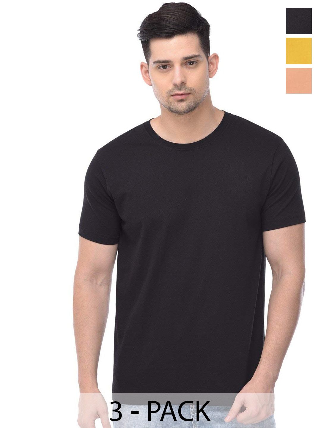 

COLOR CAPITAL Unisex Pack Of 3 Cotton T-Shirt, Black