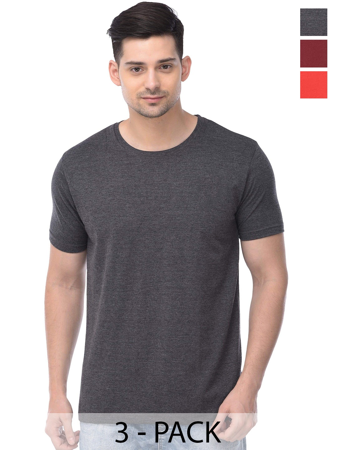 

COLOR CAPITAL Unisex Pack Of 3 Cotton T-shirts, Grey