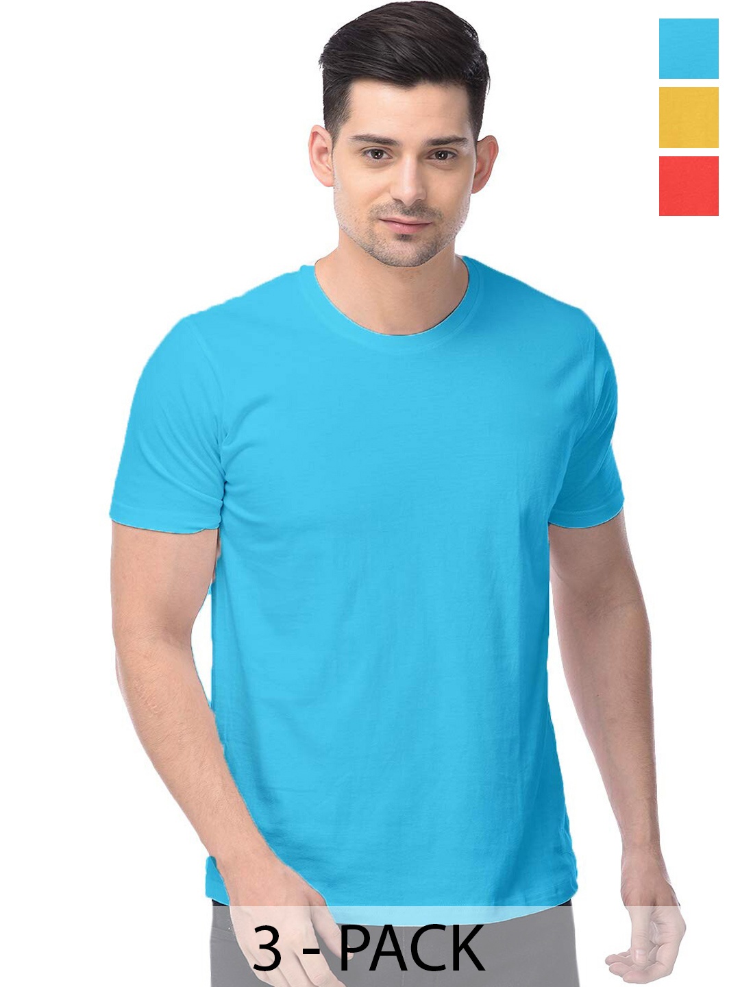 COLOR CAPITAL Pack Of 3 Cotton T-shirt, Blue