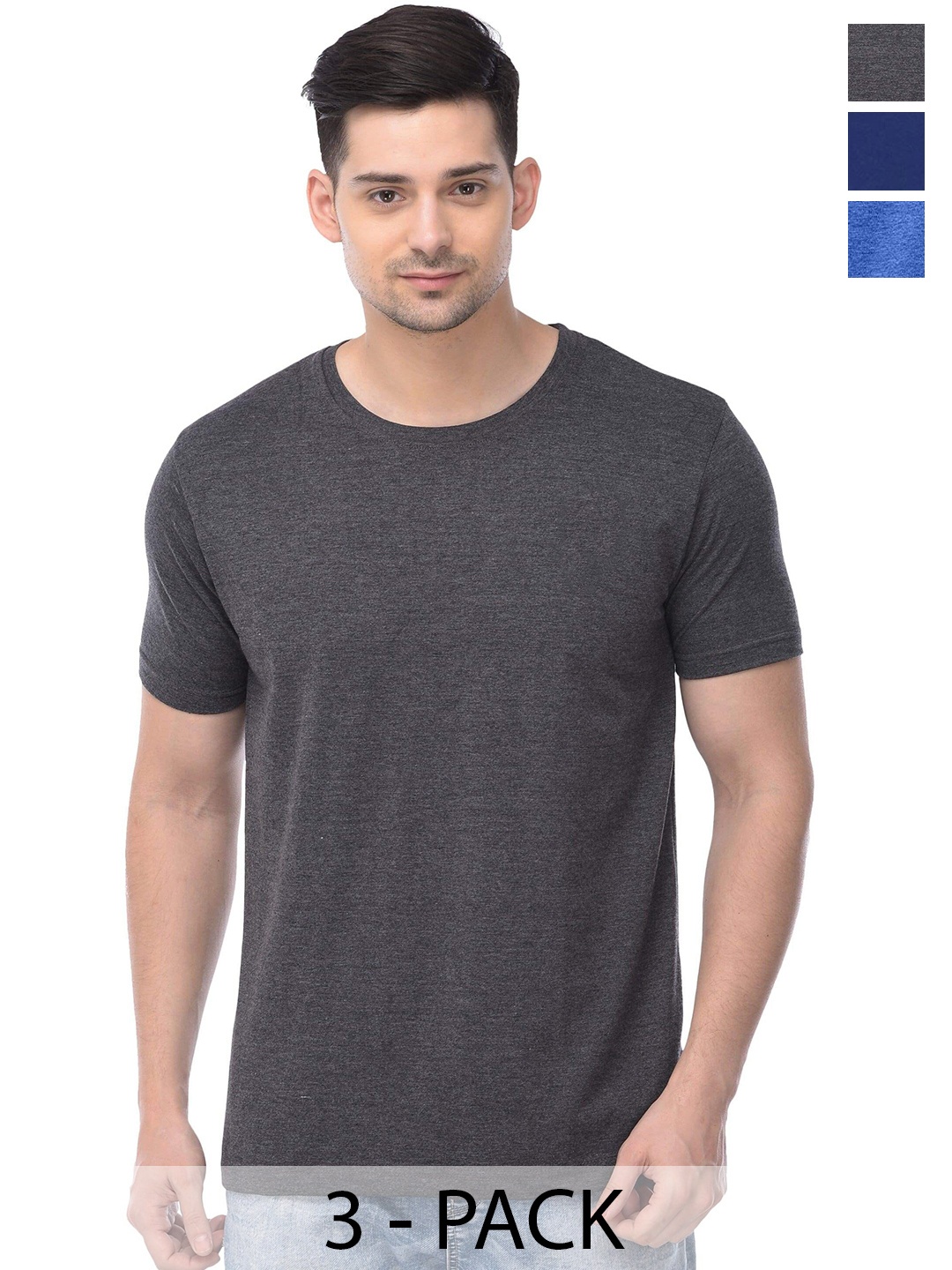 

COLOR CAPITAL Pack Of 3 Cotton T-shirt, Grey