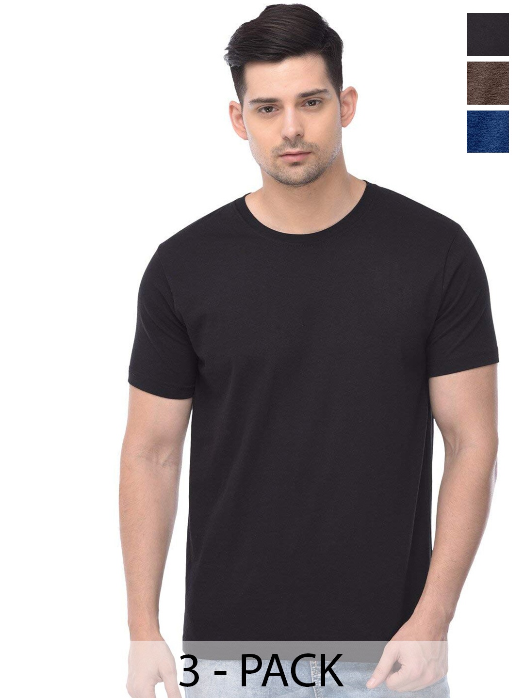 

COLOR CAPITAL Unisex Pack of 3 Cotton T-shirts, Black