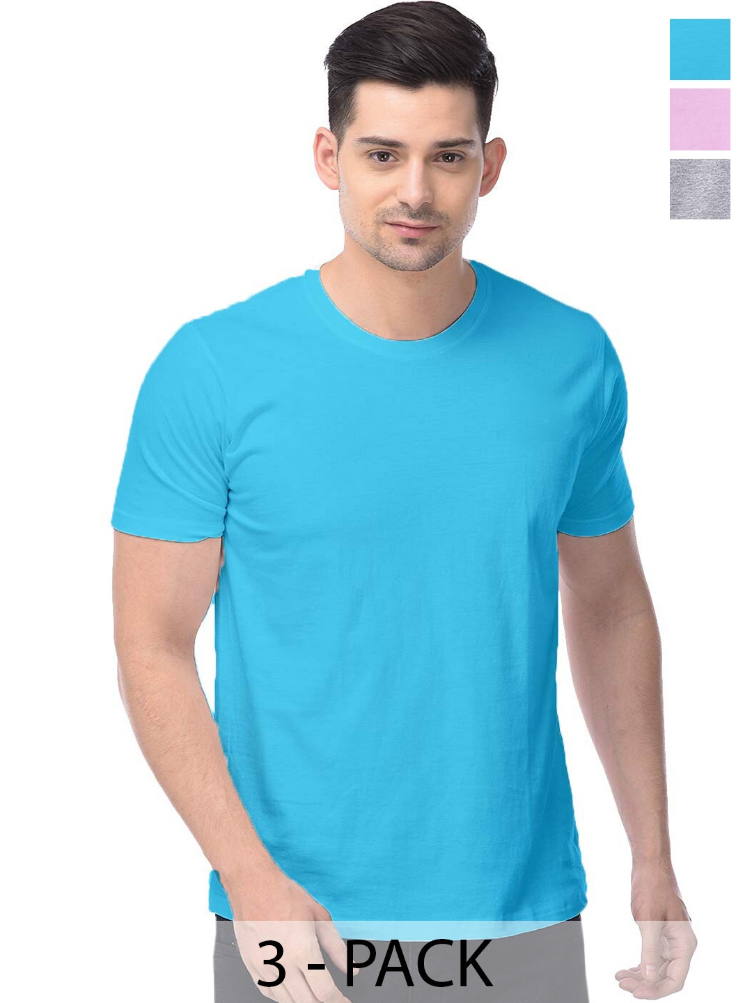 COLOR CAPITAL Unisex Pack Of 3 Cotton T-Shirt, Blue