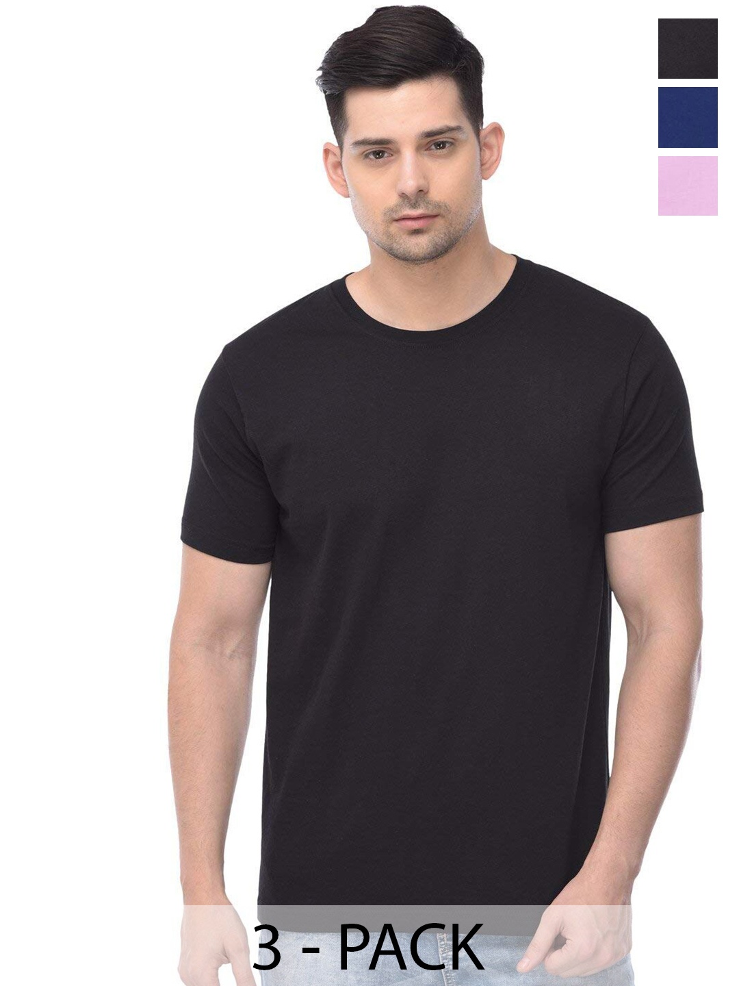 

COLOR CAPITAL Unisex Pack Of 3 Cotton T-Shirt, Black