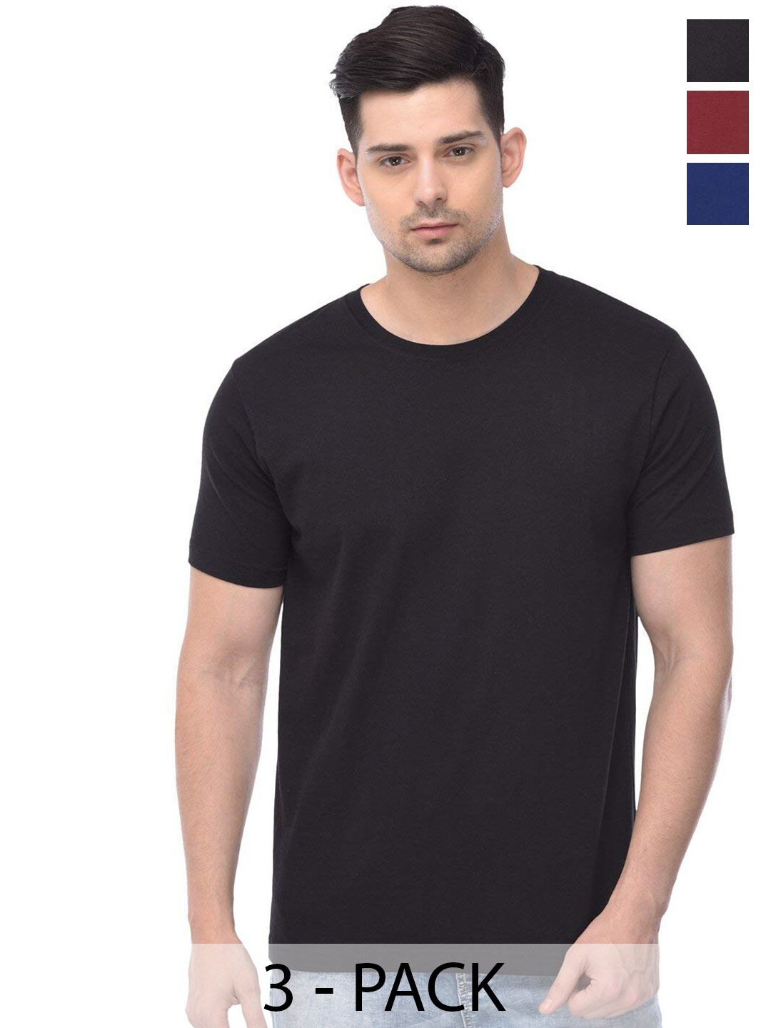 COLOR CAPITAL Unisex Pack of 3 Cotton T-shirts, Black