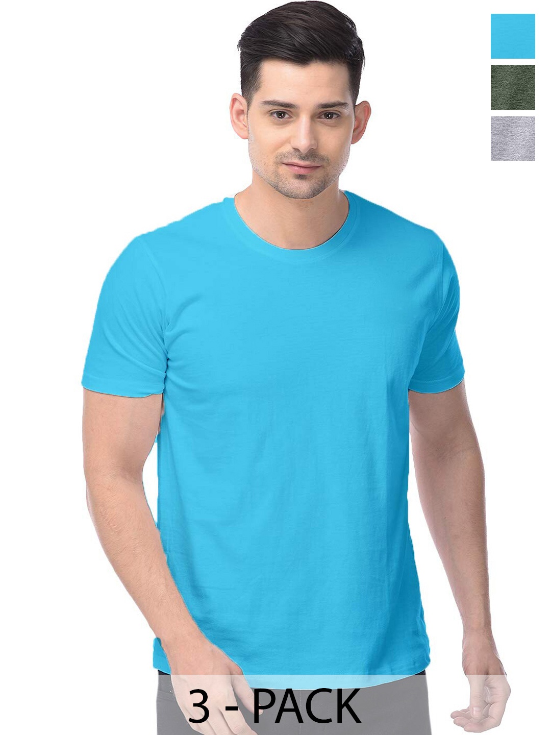 

COLOR CAPITAL Unisex Pack Of 3 Cotton T-Shirt, Blue