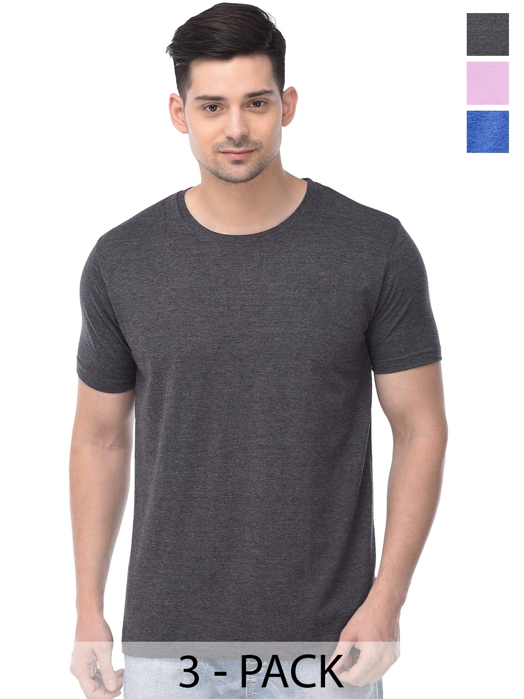 

COLOR CAPITAL Pack Of 3 Cotton T-shirt, Grey