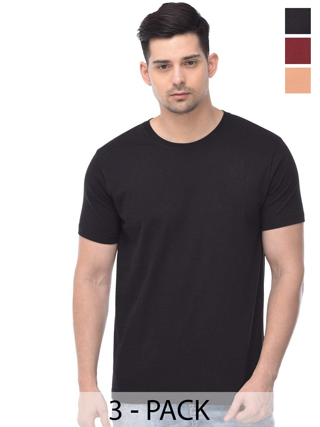 

COLOR CAPITAL Unisex Pack Of 3 Cotton T-shirts, Black