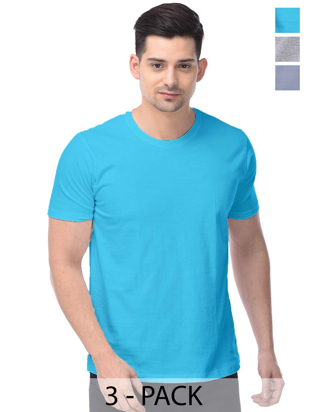 COLOR CAPITAL Unisex Pack Of 3 Cotton T-Shirt, Blue