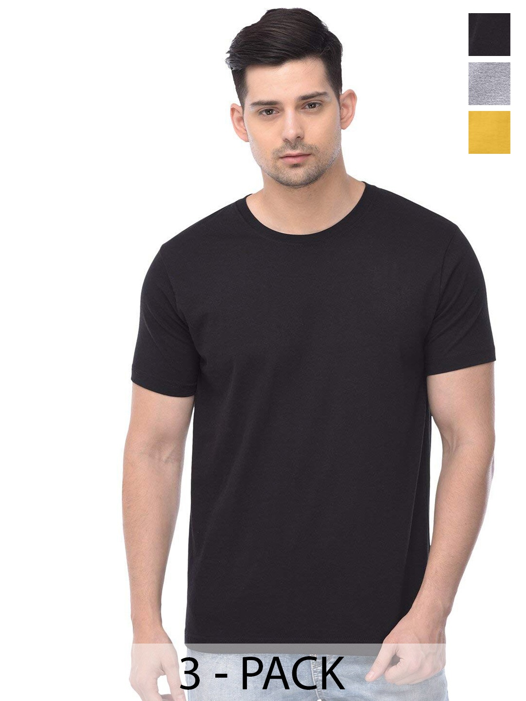 

COLOR CAPITAL Unisex Pack Of 3 Cotton T-shirt, Black