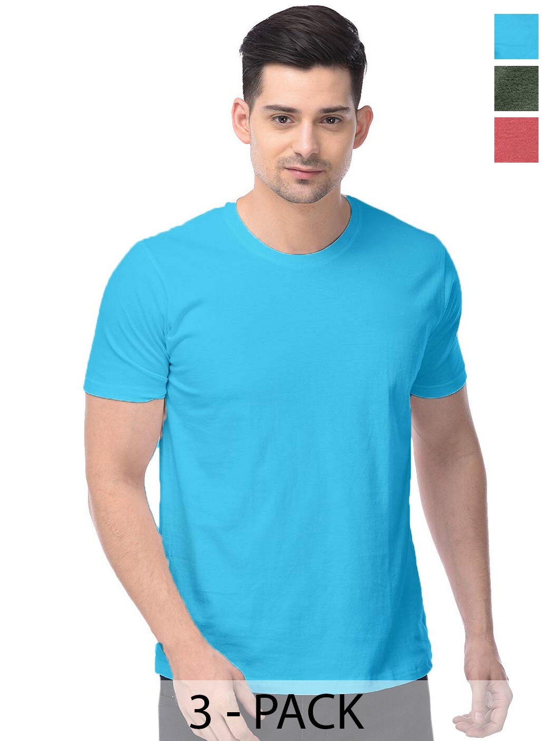 

COLOR CAPITAL Unisex Pack Of 3 Round Neck Casual Cotton T-shirt, Blue