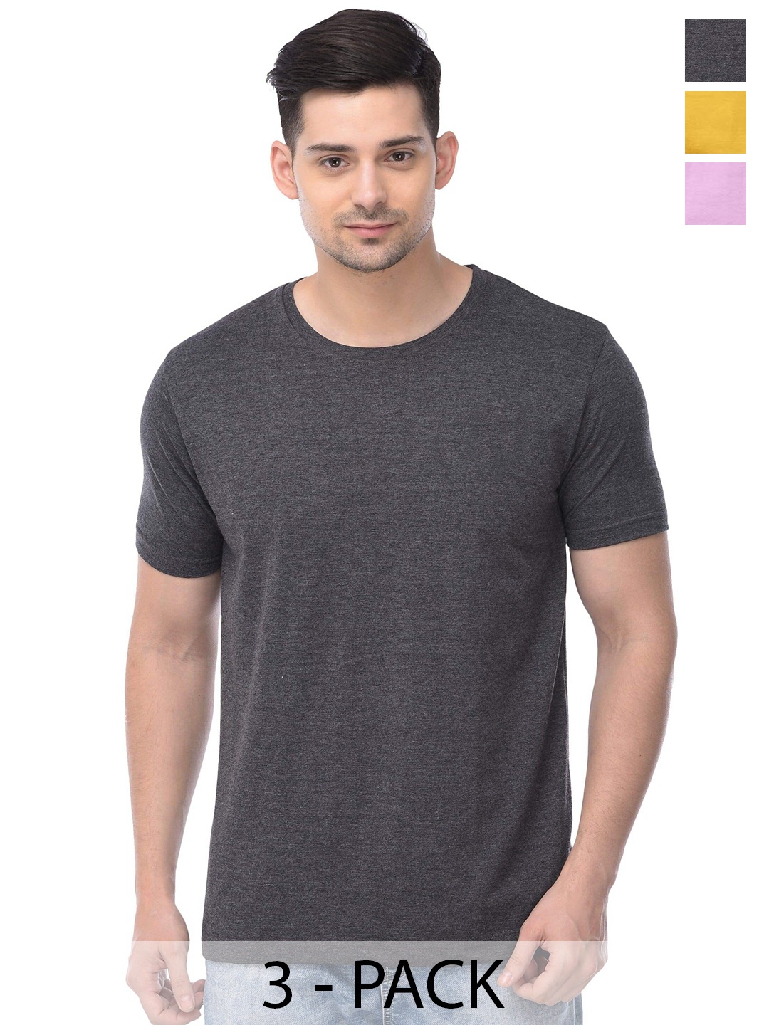 

COLOR CAPITAL Unisex Pack Of 3 Cotton T-shirts, Grey