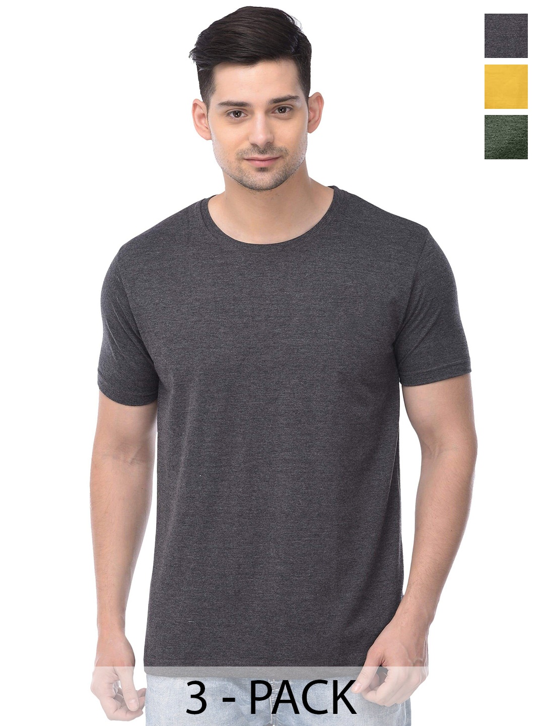 

COLOR CAPITAL Unisex Pack Of 3 Cotton T-Shirt, Grey