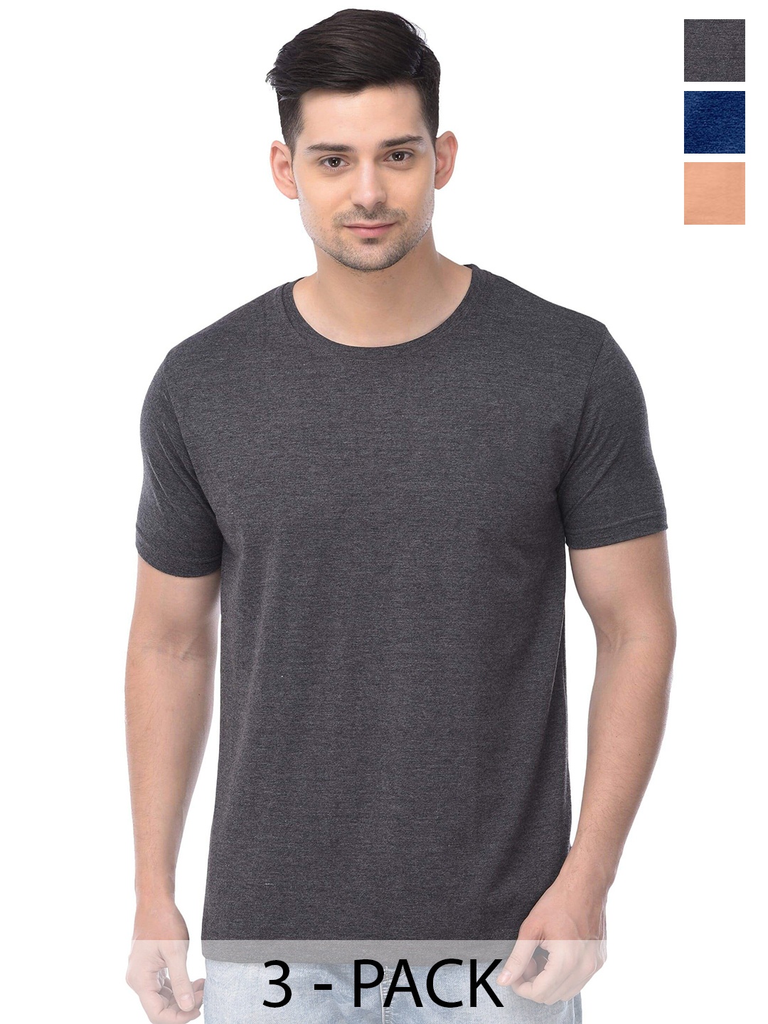 COLOR CAPITAL Pack Of 3 Cotton T-shirt, Grey