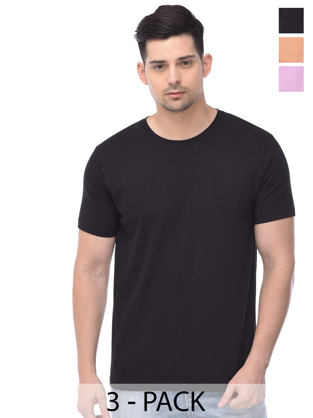

COLOR CAPITAL Pack Of 3 Round Neck Cotton T-shirt, Black