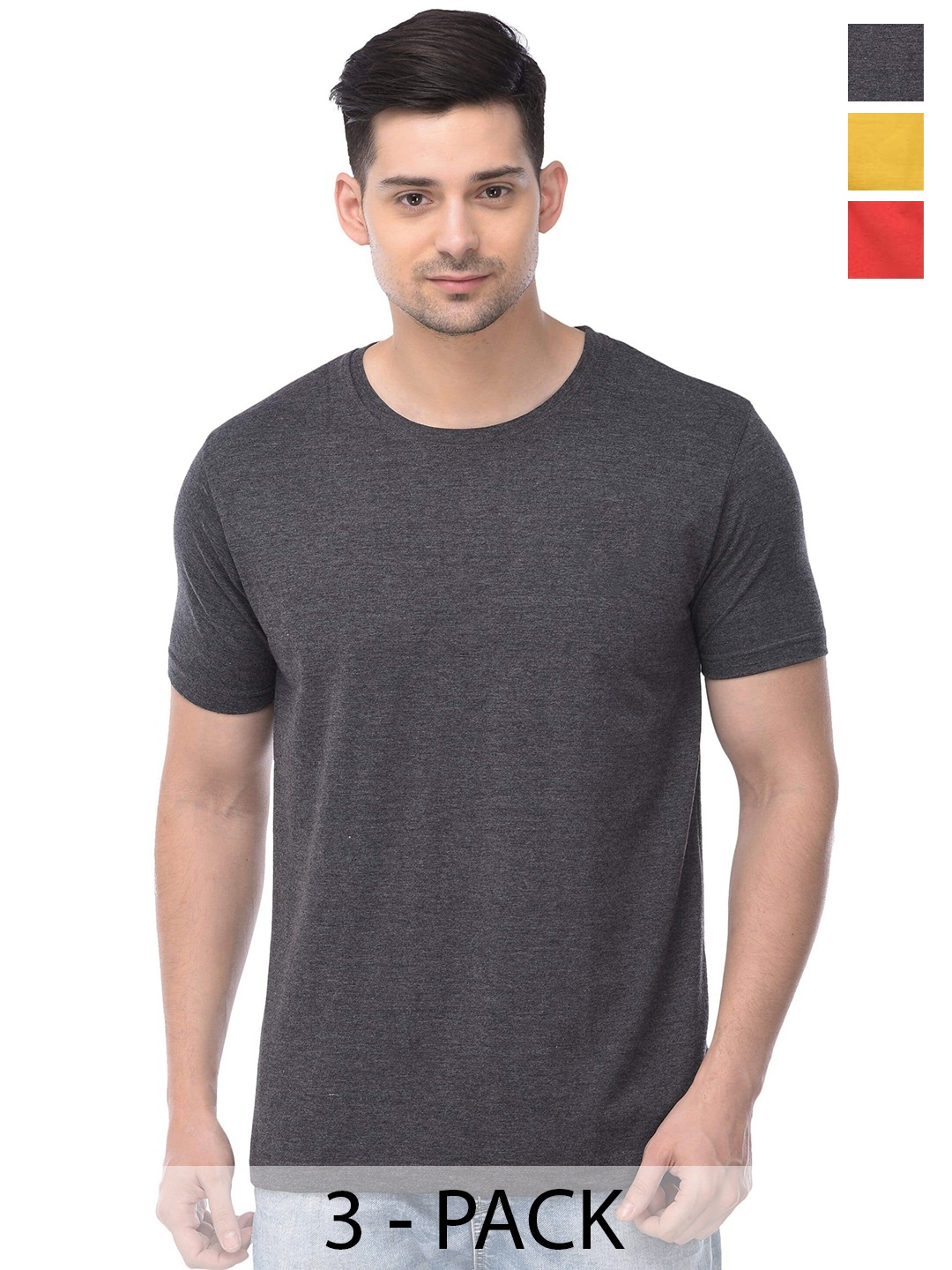COLOR CAPITAL Unisex Pack Of 3 Cotton T-shirts, Grey