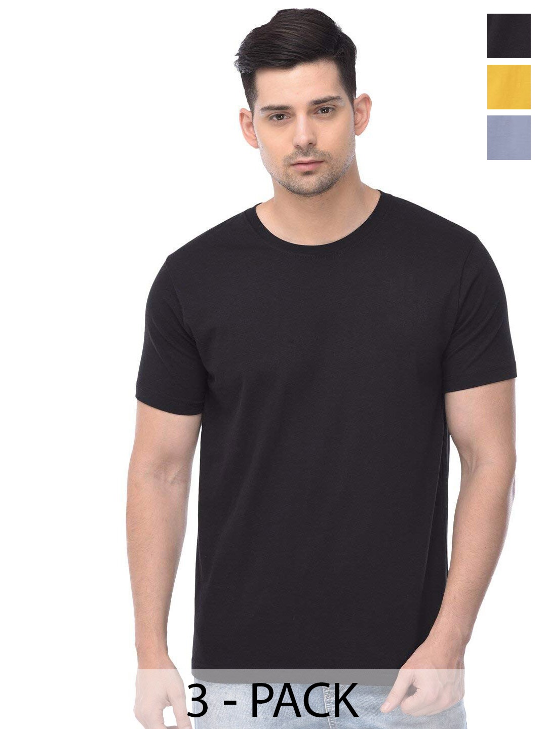 

COLOR CAPITAL Unisex Pack Of 3 Cotton T-Shirt, Black