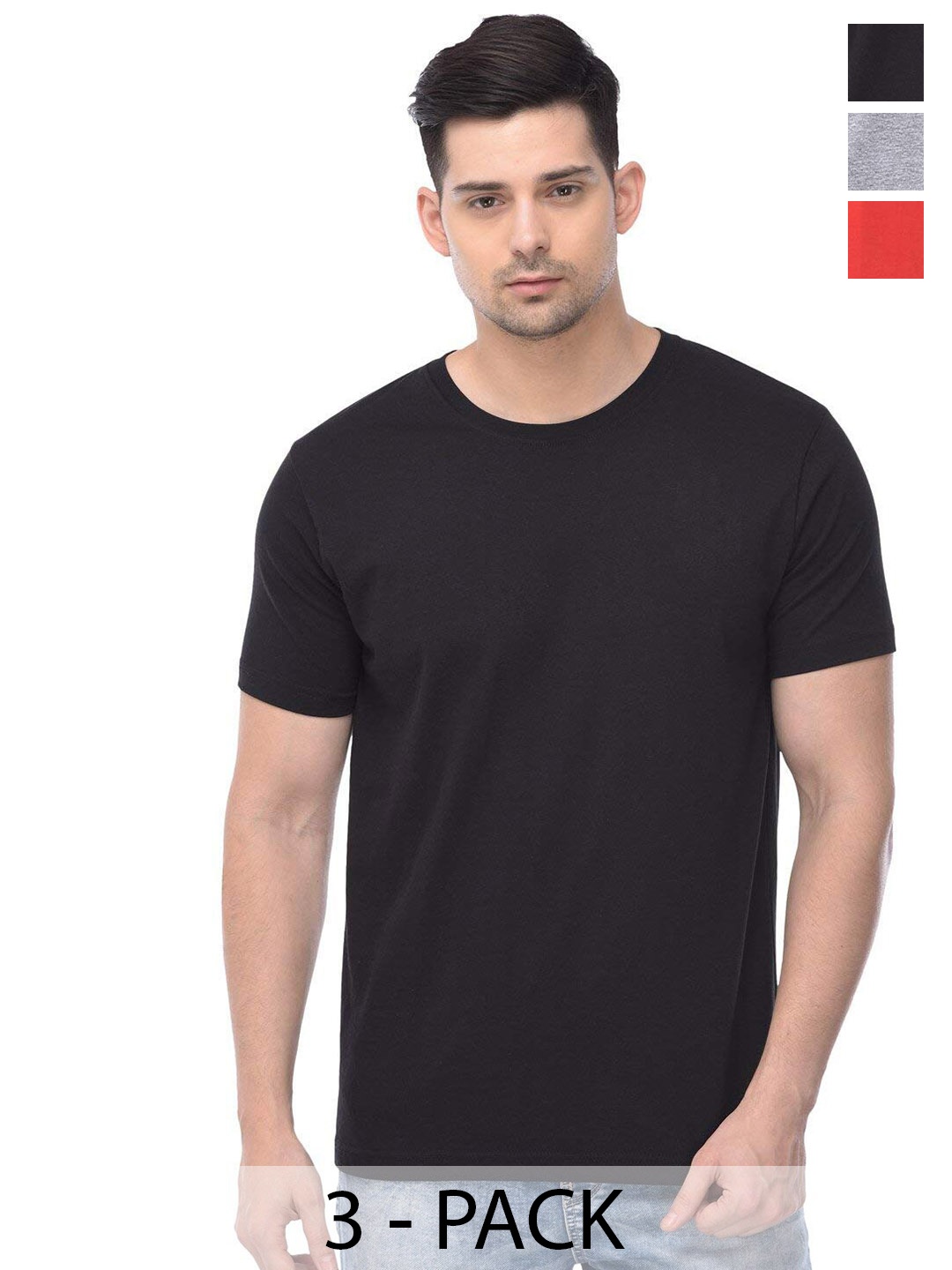 COLOR CAPITAL Unisex Pack Of 3 Cotton T-shirts, Black