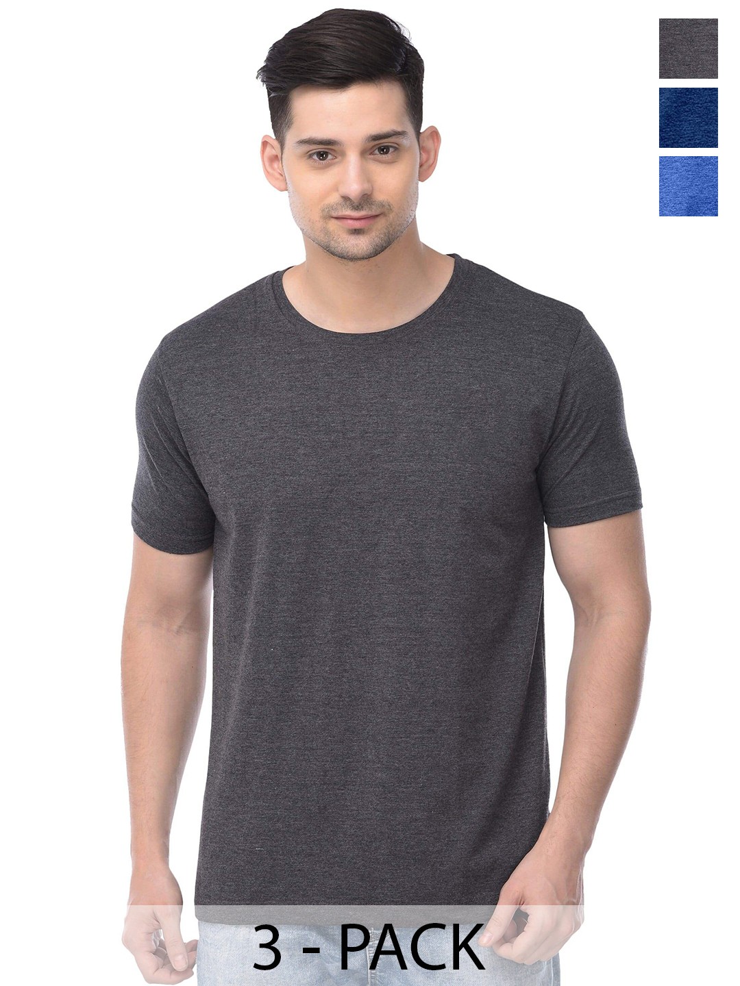 

COLOR CAPITAL Unisex Pack Of 3 Cotton T-Shirts, Charcoal