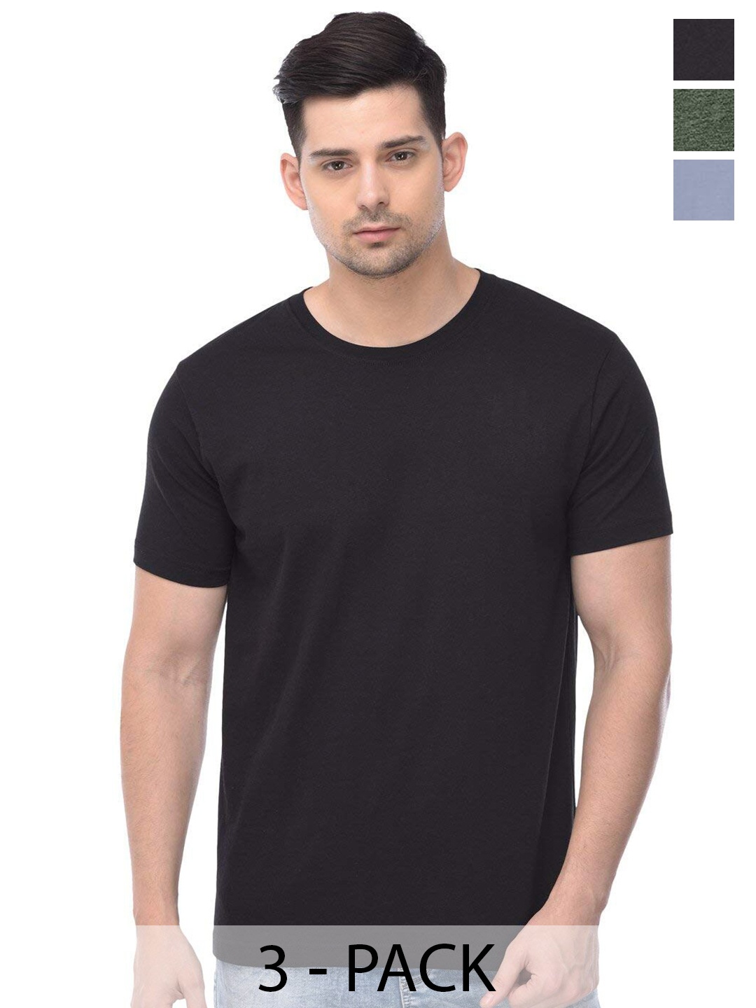 

COLOR CAPITAL Unisex Pack Of 3 Cotton T-shirts, Black