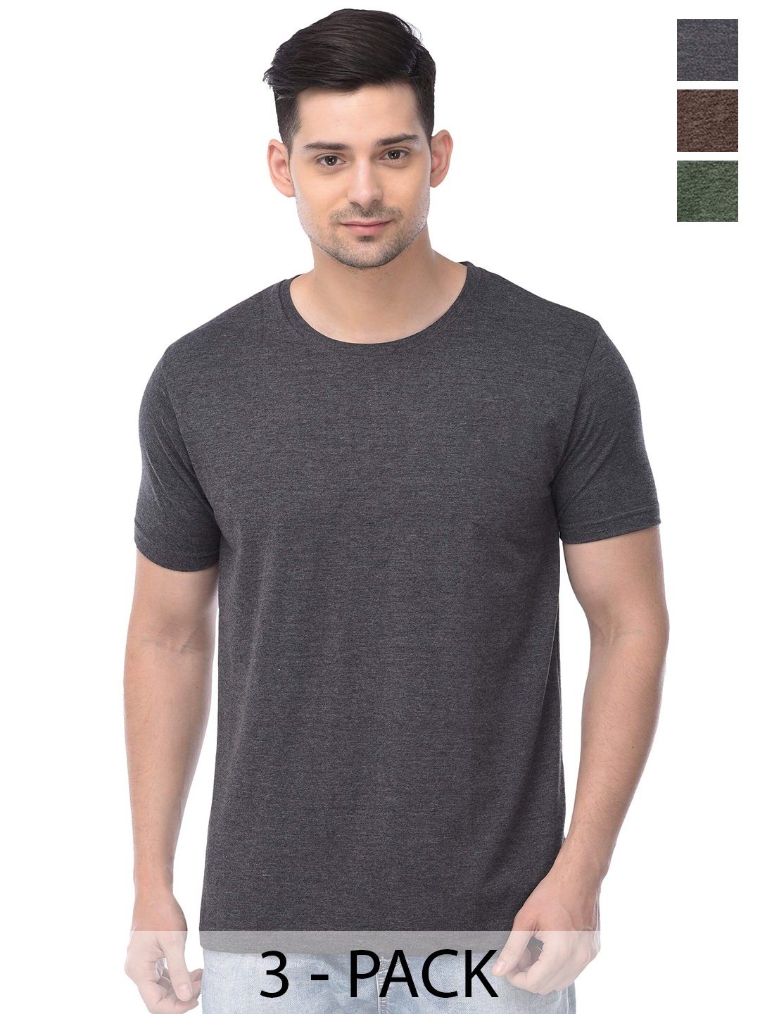 

COLOR CAPITAL Unisex Pack Of 3 Cotton T-shirts, Grey